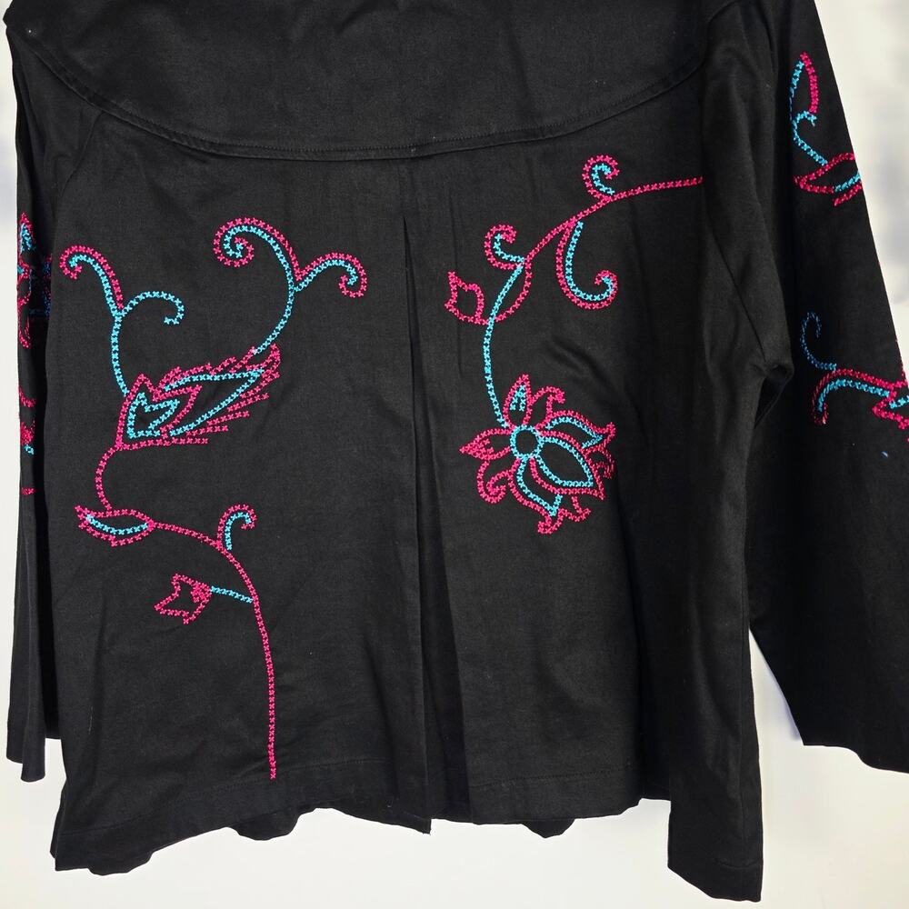 Choices Jacket Large Black Pink Floral Embroidered Rodeo Boho Cowgirl Western - Picture 8 of 15